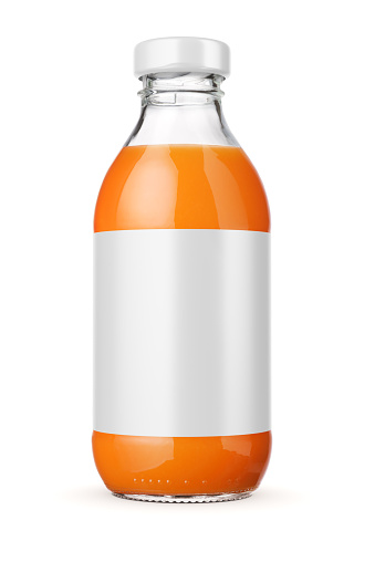 Bottle with carrot juice isolated on a white background.