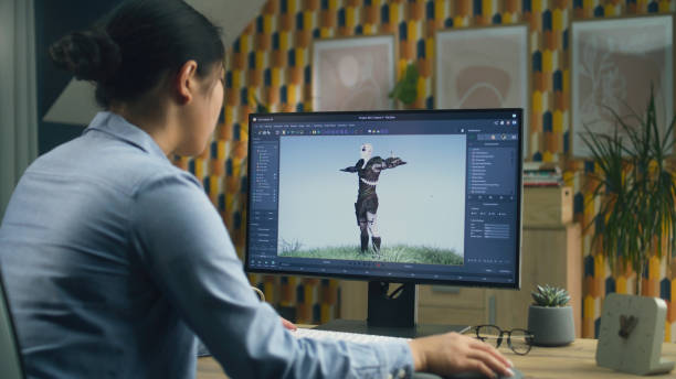 istock Woman making 3D animation for video game 1427362234