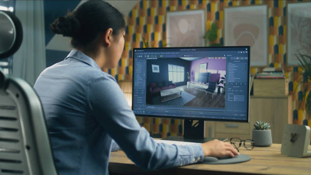 istock Designer creating 3D interior of house 1427364196