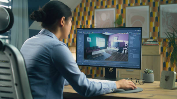 istock Designer creating 3D interior of house 1427364583