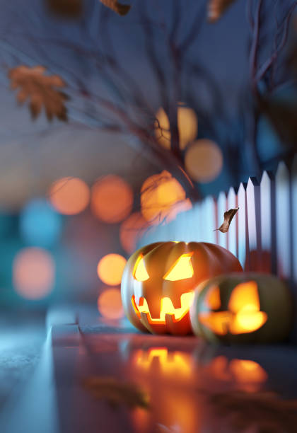 Happy Halloween Home Decorations At Night stock photo
