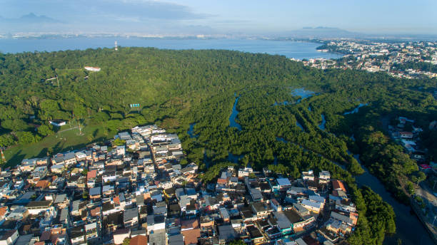 Z-10 fishing village is located in the mangroves bordering Guanabara Bay in Rio de Janeiro, Brazil stock photo