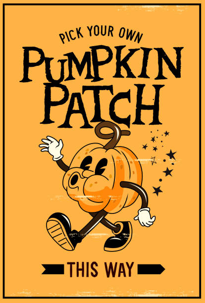 halloween vintage pumpkin patch farm sign banner - pumpkin patch stock illustrations
