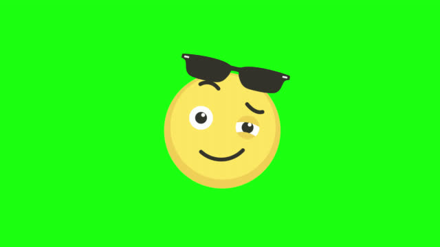cool happy emoji in sunglasses icon, smile, expression, loop animation with alpha channel.