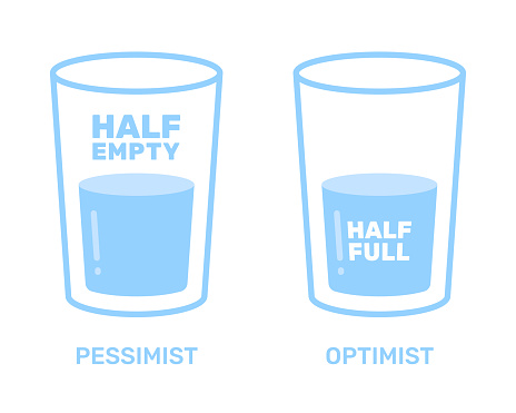 Half or empty glass of water. Simple vector illustration