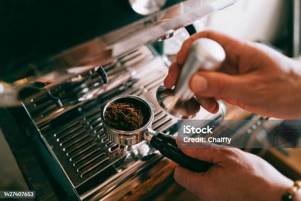 Preparing An Espresso At Home Stock Photo - Download Image Now - Espresso, Coffee - Drink, Ground Coffee
