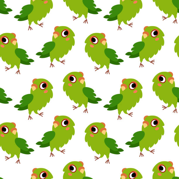 Seamless parrot background for kids. Cute children design Seamless parrot bird bullfinches background for kids. Cute children design template. Bright icons for textile, wrapping paper, greeting cards or posters for kindergarten blue budgies cartoons stock illustrations