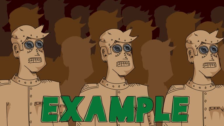 Robot Army with Example Text. Line Art Animated video.