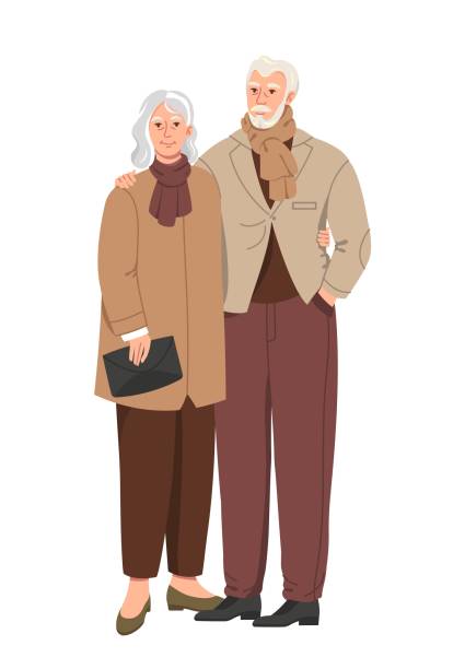 ilustrações, clipart, desenhos animados e ícones de idosos elegantes - senior couple isolated white background standing