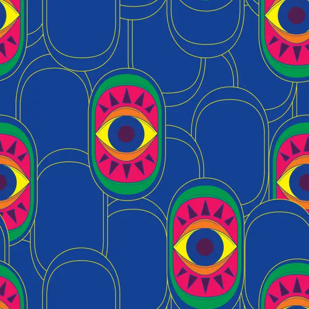 Vector illustration of Groovy Art Deco Eyes Seamless Pattern Background