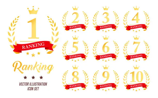 Vector illustration of 1st to 10th ranking icon set