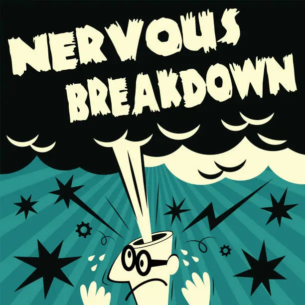 Vector illustration of Nervous Breakdown, a man with an exploding head