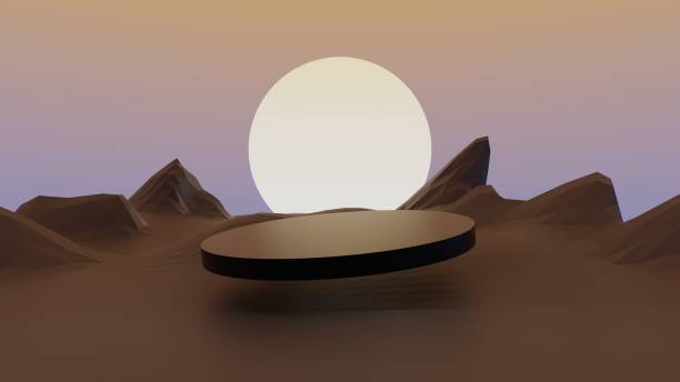 istock natural podium or pedestal with landscape sandy rock and sky background, empty platform for product showcase and presentation, 3d rendering 1427444183