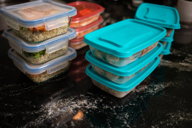 food storage containers - prepared fish fish grilled close up imagens e fotografias de stock