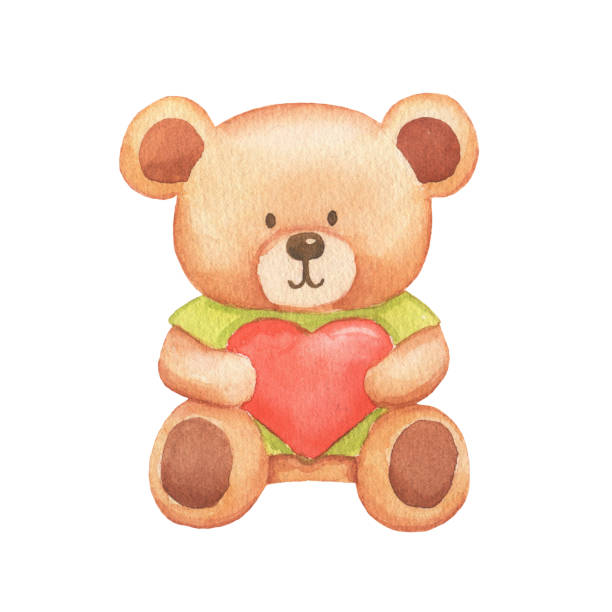 istock Watercolor cute bear toy with heart. Hand drawn illustration isolated on white 1427447000
