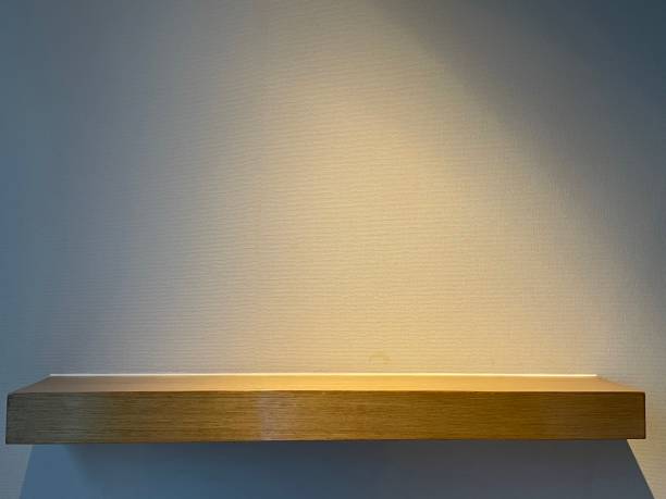istock Wooden shelf texture with illumination 1427447231