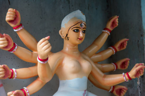 istock Half painted clay idol of Goddess Durga. Close up, selective focus. 1427451902