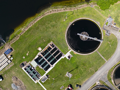 Aerial view of sewage treatment plant, Australia
