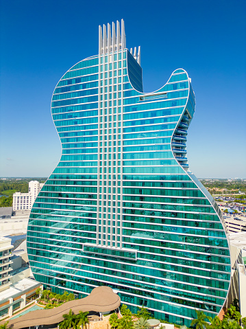 Hollywood, FL, USA - September 23, 2022: Aerial photo Hard Rock casino resort Oasis Tower