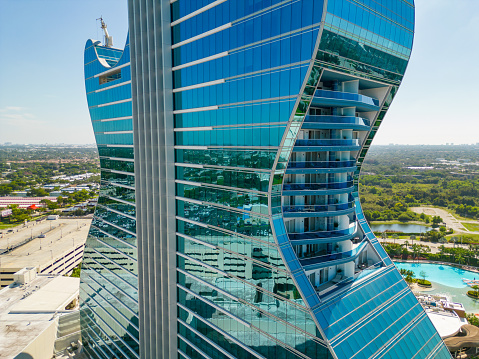 Hollywood, FL, USA - September 23, 2022: Aerial photo Hard Rock casino resort Oasis Tower