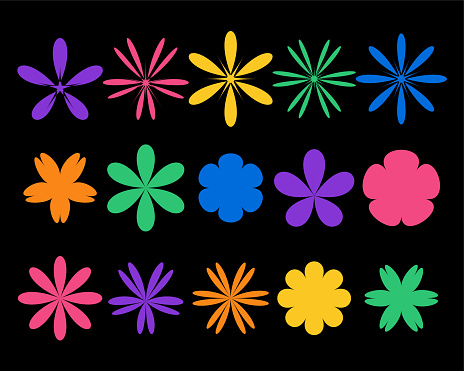 Abstract geometric shape set. Geometric flowers, colorful trendy minimalist figures