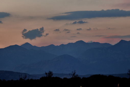 Mountain range under the twilight.
