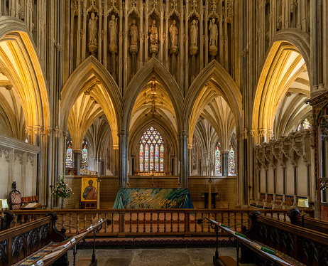 Wells, United Kingdom - 1 September, 2022: view of one of the ornate side chapels inside the historic 12th-century Wells Cathedral
