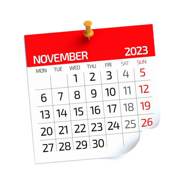 istock November 2023 - Calendar. Isolated on White Background. 3D Illustration 1427481325
