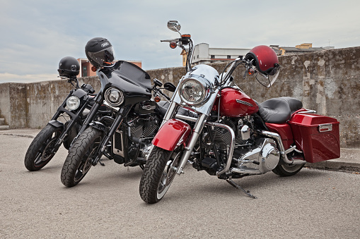 American motorbikes Harley Davidson in motorcycles meeting Sangiovese Tour, on September 3, 2022 in Ravenna, Italy