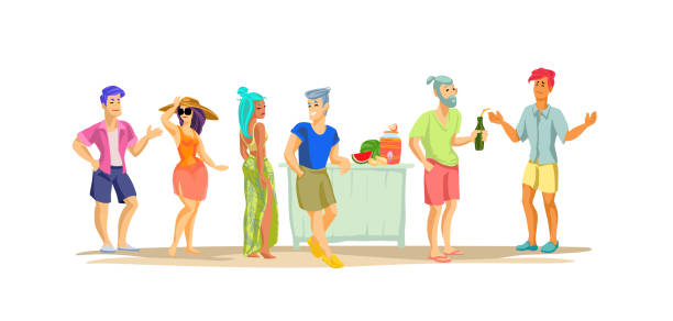 beach_party_stuff - beach sand drink drink umbrella stock illustrations