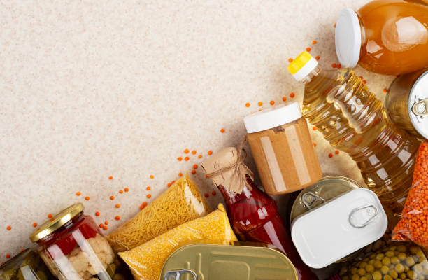 istock Emergency groceries food background with copyspace 1427484267