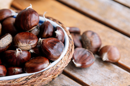 basket of organic natural chestnuts