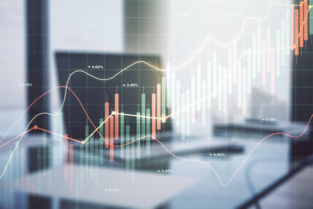 istock Double exposure of abstract creative financial chart on modern laptop background, research and strategy concept 1427494736