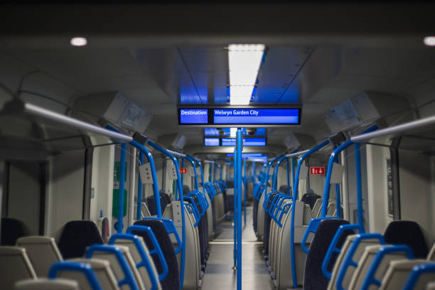 Empty train in London, England Interior of empty train carriages in London, England train interior stock pictures, royalty-free photos & images