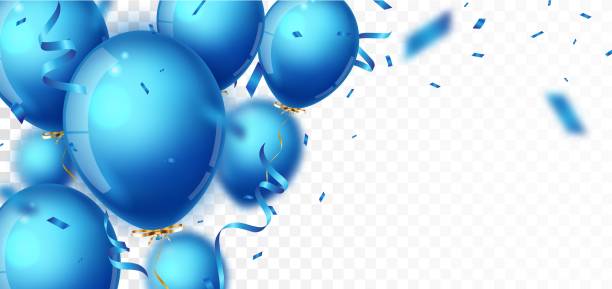 istock Birthday Celebrations banner with blue, white balloons and confetti 1427499711
