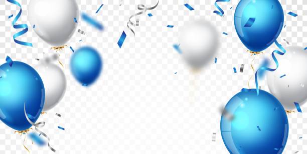 istock Birthday Celebrations banner with blue, white balloons and confetti 1427499728