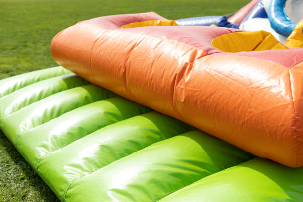 istock Inflatable construction in amusement park. Obstacle course for children. 1427503165