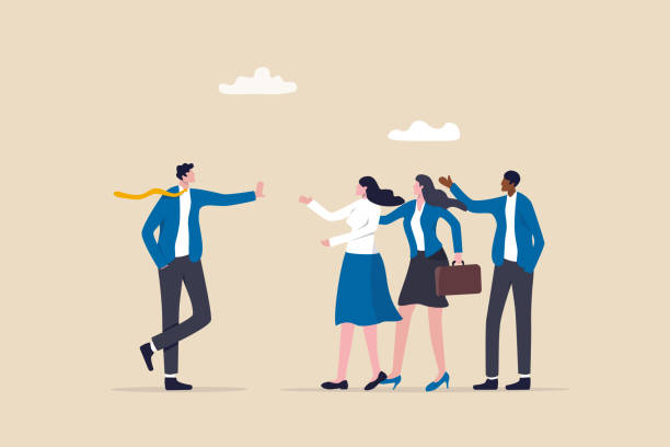 businessman-assertive-communication Assertive communication for leadership, behavior to compromise to solve problem without aggressive or passive acceptance concept, businessman leader with calmness stop gesture to manage employees. straight talk stock illustrations