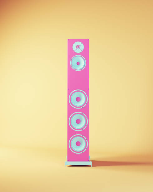 altoparlante blu rosa alto slim music audio technology cool fun studio shot stile anni '80 con sfondo beige giallo vista frontale - british culture audio foto e immagini stock