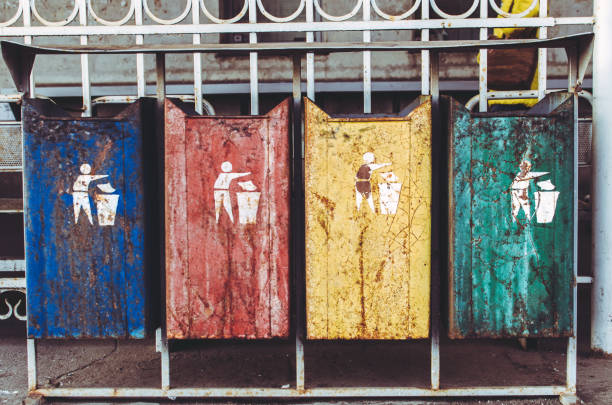 Trash containers for houses in a green neighborhood