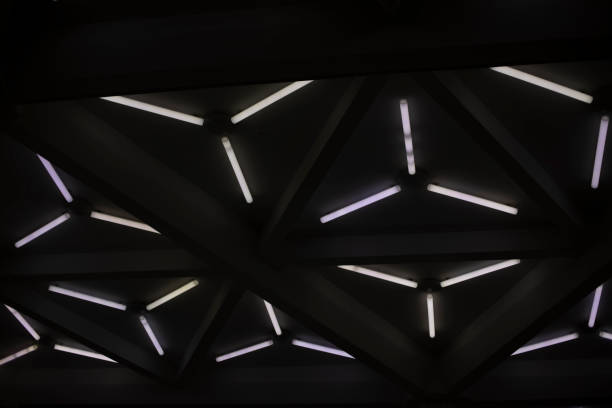 istock Light in dark. Lamps on ceiling. Interior design. 1427506095