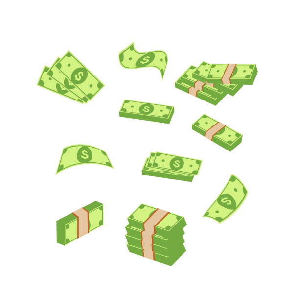 Money cash. Flying money. Cartoon falling money bills. Money cash pennies from heaven stock illustrations