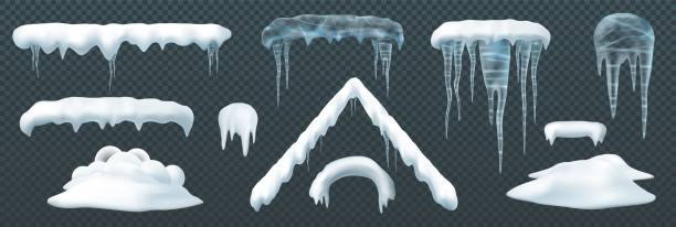 Snow elements. Snow capes piles icicles snowdrift mound bursting Snowball and snowdrifts, icicles and snow caps. Isolated winter vector set. Snowball effect illustration, ice snow globe Snow elements. Snow capes piles icicles snowdrift mound bursting Snowball and snowdrifts, icicles and snow caps. Isolated winter vector set. Snowball effect illustration, ice snow globe snowdrift stock illustrations