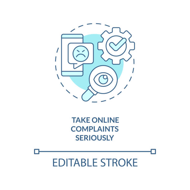 Take online complaints seriously turquoise concept icon Take online complaints seriously turquoise concept icon. Customer satisfaction abstract idea thin line illustration. Isolated outline drawing. Editable stroke. Arial, Myriad Pro-Bold fonts used angry hotel guest stock illustrations