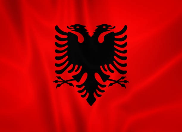 istock Illustration waving state flag of Albania 1427519548