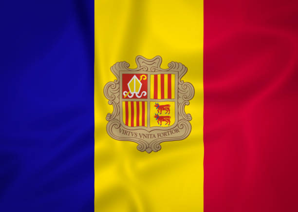 istock Illustration waving state flag of Andorra 1427519566