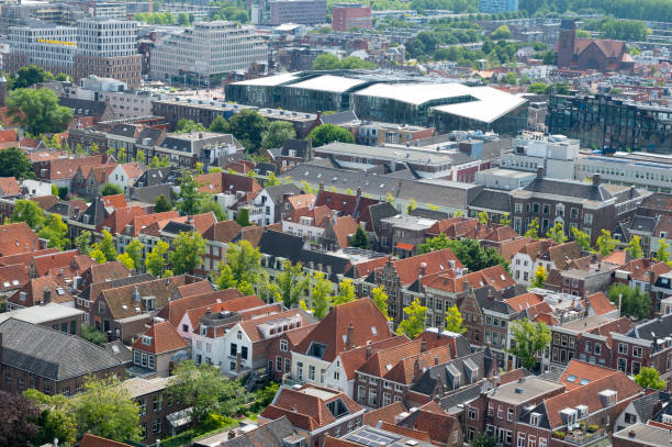 istock Delft panoramic view from above over the old town during summer in Delft 1427521722