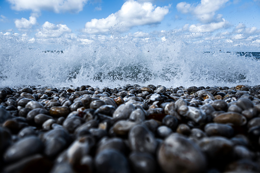 close-up on the foam of a wave