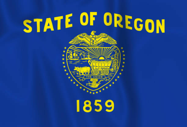 istock Illustration waving state Flag of Oregon 1427527546