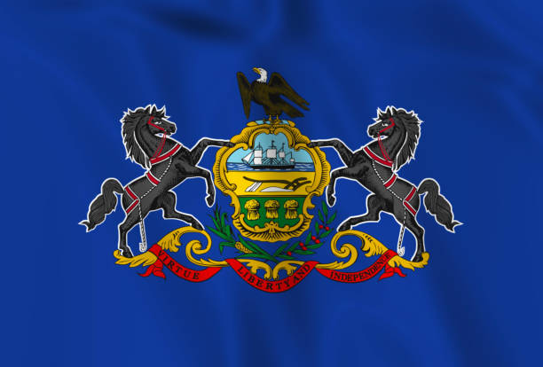 istock Illustration waving state Flag of Pennsylvania 1427527603